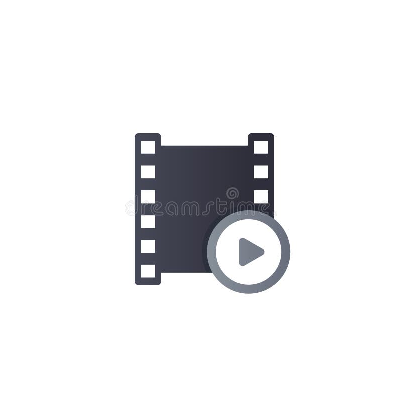 Videovektorlogo mit Spielsymbol und Filmstreifen lizenzfreie abbildung Videovektorlogo mit Spielsymbol und Filmstreifen lizenzfreie abbildung