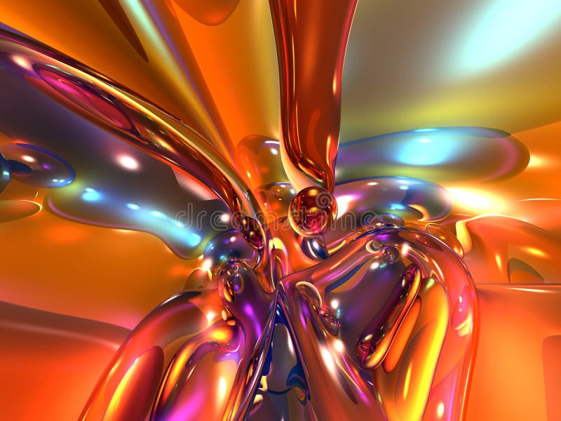 Vidrio abstracto brillante colorido anaranjado rojo 3D stock de ilustración