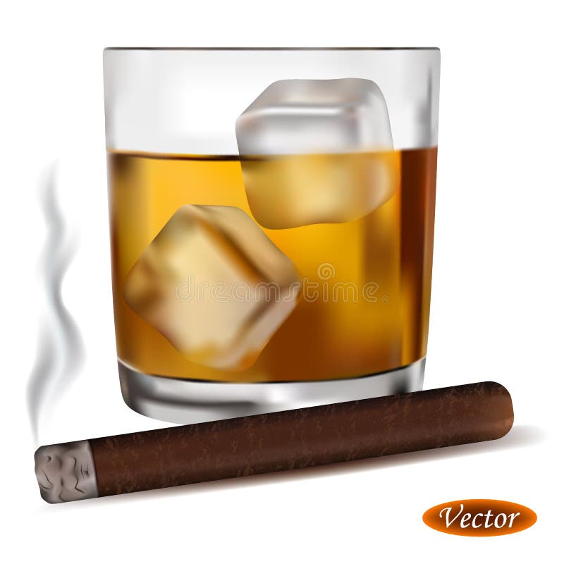 Vidrio realista del whisky y del cigarro