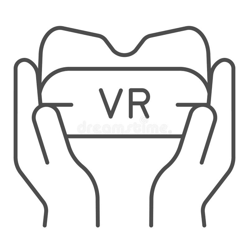 Vidrios de Vr en la línea fina icono de las manos Ejemplo del vector del dispositivo del juego aislado en blanco Gafas de la real libre illustration Vidrios de Vr en la línea fina icono de las manos Ejemplo del vector del dispositivo del juego aislado en blanco Gafas de la real libre illustration