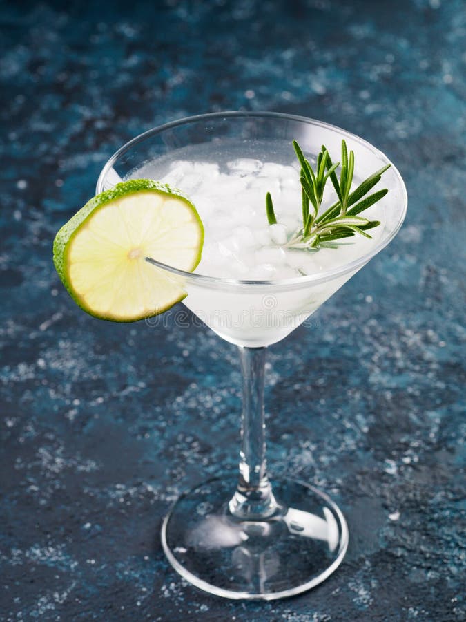 Vidro do coctail de Martini com alecrins frescos imagens de stock Vidro do coctail de Martini com alecrins frescos imagens de stock