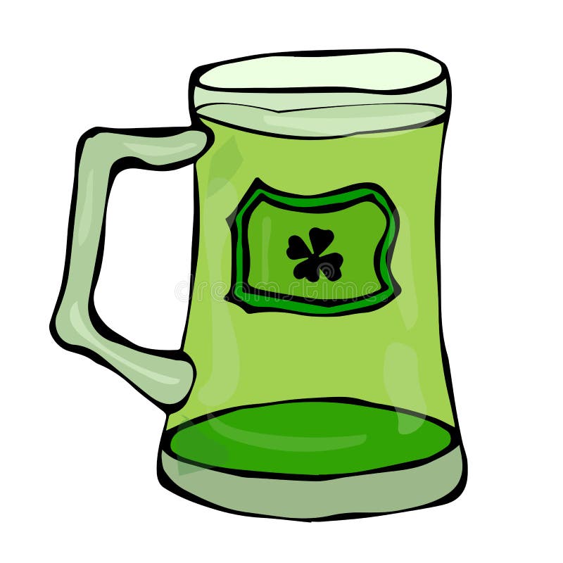 Vidro verde do símbolo do dia do St Patricks da cerveja com respingo da bebida alcoólica Mão da ilustração do vetor da Irlanda do ilustração royalty free Vidro verde do símbolo do dia do St Patricks da cerveja com respingo da bebida alcoólica Mão da ilustração do vetor da Irlanda do ilustração royalty free