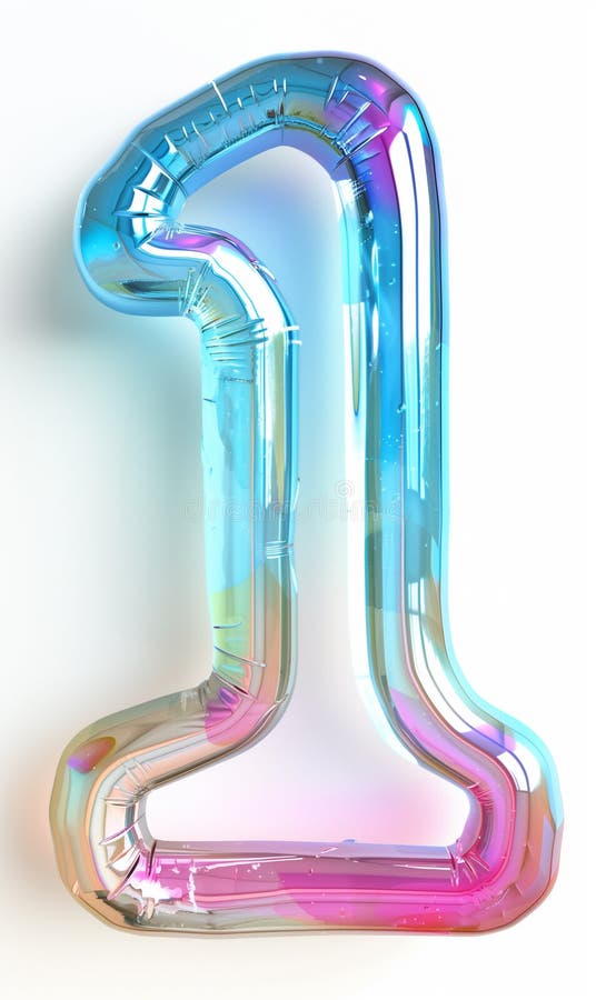 Vibrant, glass numeral 1 with a colorful rainbow gradient and glossy finish isolated on a white background - AI generated. Vibrant, glass numeral 1 with a colorful rainbow gradient and glossy finish isolated on a white background - AI generated