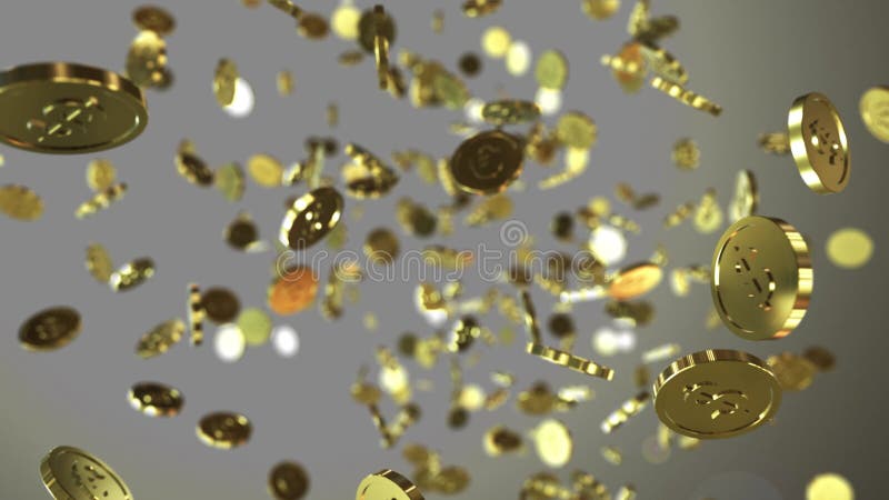 Vidéo courante d'effet de ralenti de vol de pièces en euros et en dollars de l'or 3d illustration libre de droits