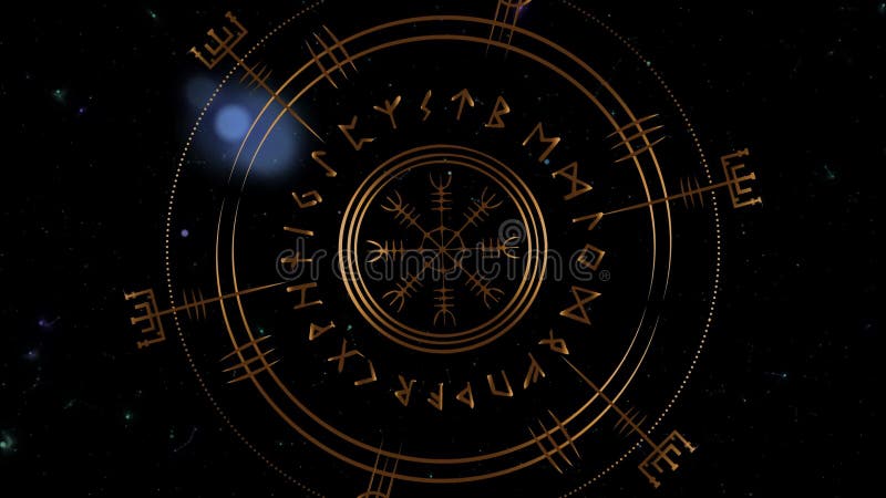 Vidéo viking pagan asatru runic comass vegvisir rune circle viking in motion. mythologie norse talisman protecteur doré