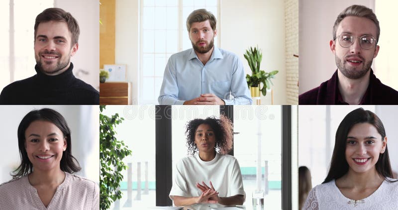 Vidéoconférence variée de groupe d'hommes d'affaires dans la conversation de collage banque de vidéos