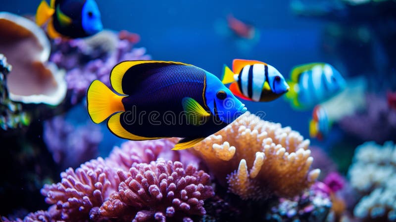 Diverse marine life in vibrant coral reef ecosystem with tropical fish and variety of animals. High quality photo AI generated. Diverse marine life in vibrant coral reef ecosystem with tropical fish and variety of animals. High quality photo AI generated