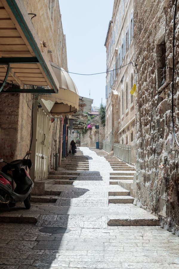 Vie silenziose nella vecchia città di Gerusalemme, Israele Punti sopra tramite via di Dolorosa