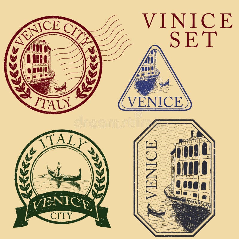 Vie a Venezia Insieme del bollo illustrazione di stock Vie a Venezia Insieme del bollo illustrazione di stock