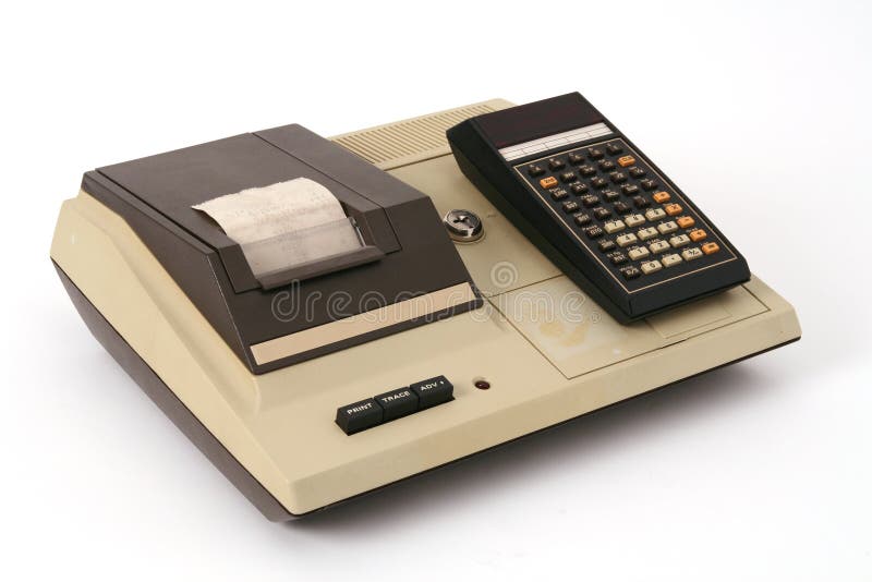 Vieille calculatrice avec l'imprimante photo libre de droits Vieille calculatrice avec l'imprimante photo libre de droits