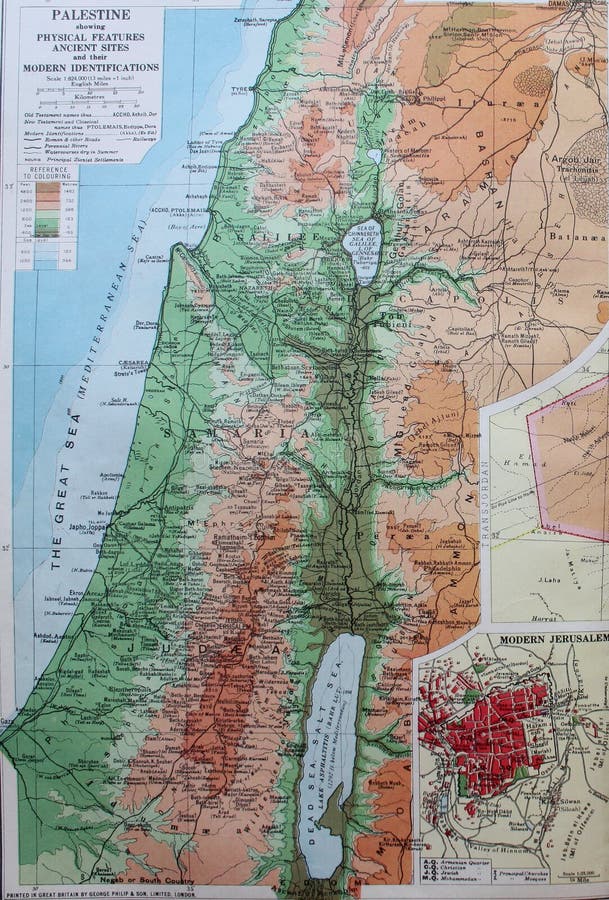Vieille carte 1945 de la Palestine, Moyen-Orient illustration stock Vieille carte 1945 de la Palestine, Moyen-Orient illustration stock