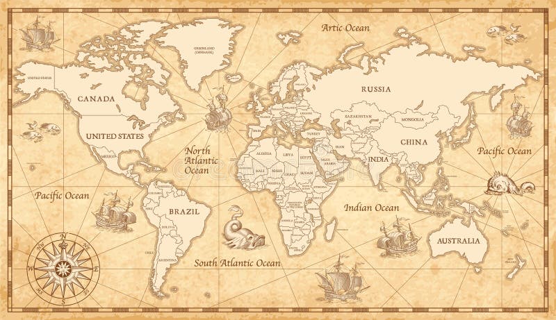 Vieille carte du monde de vintage