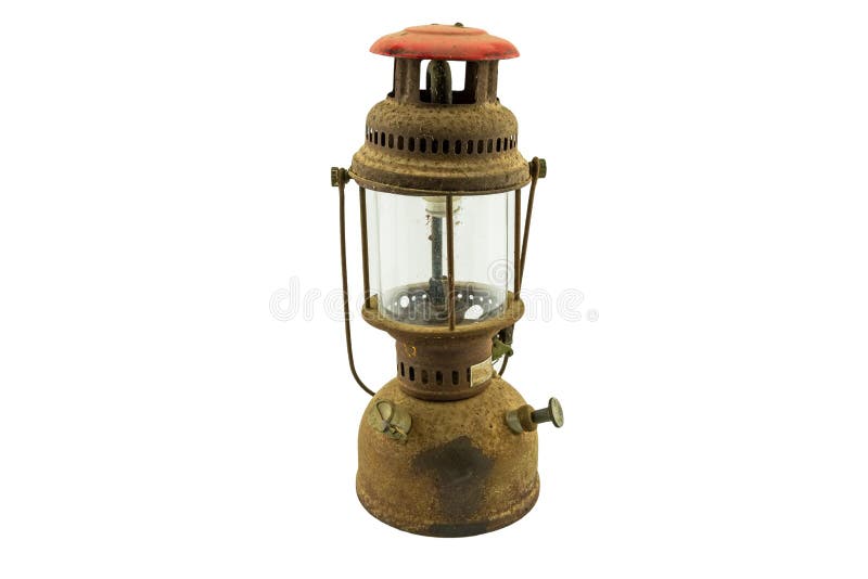 Vieille lampe à pétrole poussiéreuse classique d'isolement sur le blanc images libres de droits Vieille lampe à pétrole poussiéreuse classique d'isolement sur le blanc images libres de droits