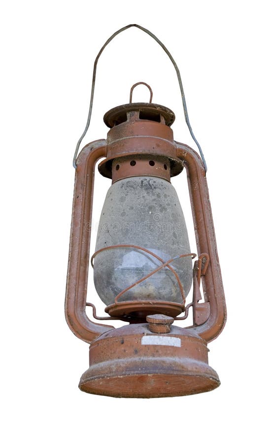 Vieille lampe à pétrole poussiéreuse d'isolement sur le blanc photos stock Vieille lampe à pétrole poussiéreuse d'isolement sur le blanc photos stock