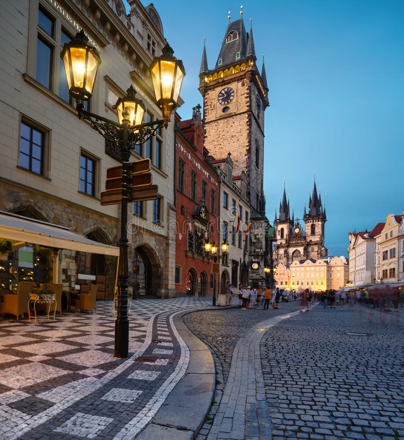 Prague, Old City Hall on the Town Square early evening. Prague, Old City Hall on the Town Square early evening