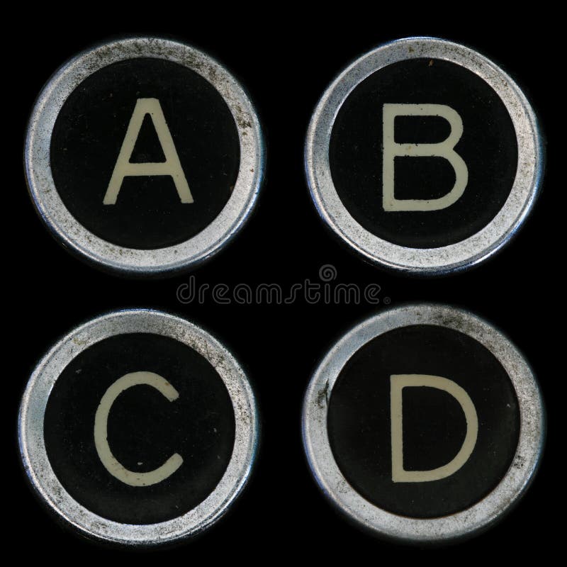 Vieilles clés de la machine à écrire A B C D