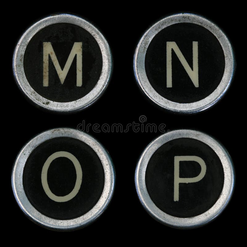 Vieilles clés de la machine à écrire M N O P