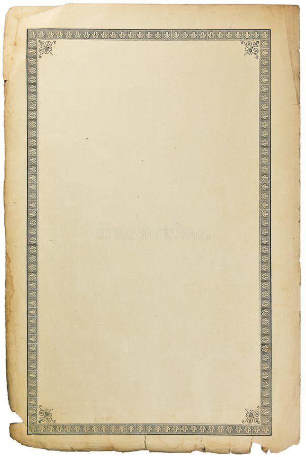 Vieja página sucia envejecida de la hoja del papel del libro, modelo adornado de la ilustración, fondo vertical aislado de la sep fotos de archivo Vieja página sucia envejecida de la hoja del papel del libro, modelo adornado de la ilustración, fondo vertical aislado de la sep fotos de archivo