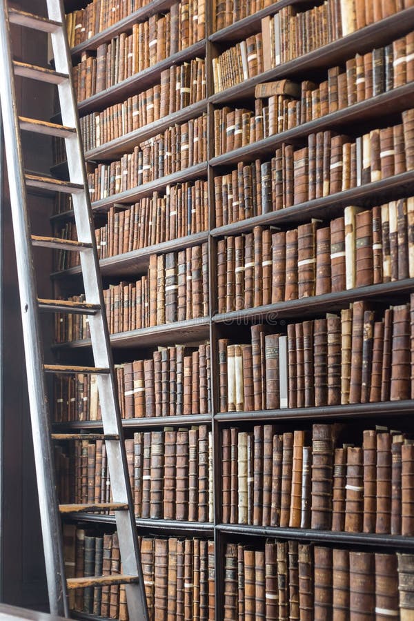 Vieja sección de la biblioteca con los libros de la escalera y del vintage fotos de archivo libres de regalías Vieja sección de la biblioteca con los libros de la escalera y del vintage fotos de archivo libres de regalías