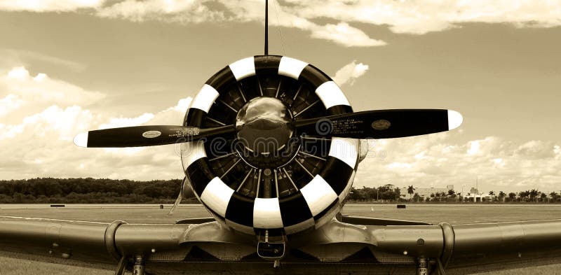 Vieja sepia del motor del avión de combate fotografía de archivo libre de regalías
