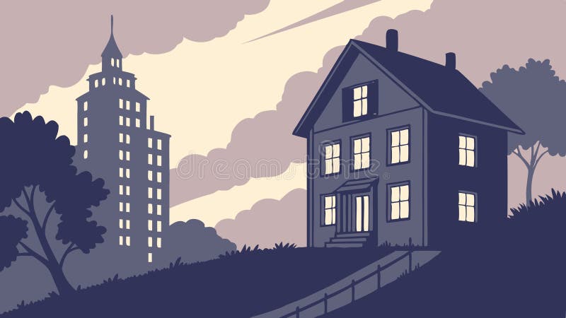 Viejo Casa de la Noche Silhouette Misterioso diseño de vectores de paisajes urbanos generativo AI libre illustration