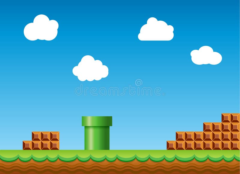 Viejo fondo retro del videojuego Paisaje retro clásico del diseño de juego del estilo stock de ilustración