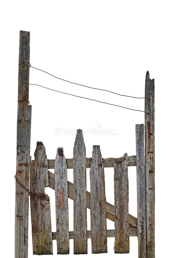 Viejo Grey Wooden Gate arruinado rural resistido envejecido, primer vertical detallado grande aislado de la entrada de Gray Wood foto de archivo libre de regalías