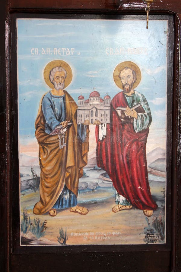 Viejo icono ortodoxo de los apóstoles San Pedro y Saint Paul