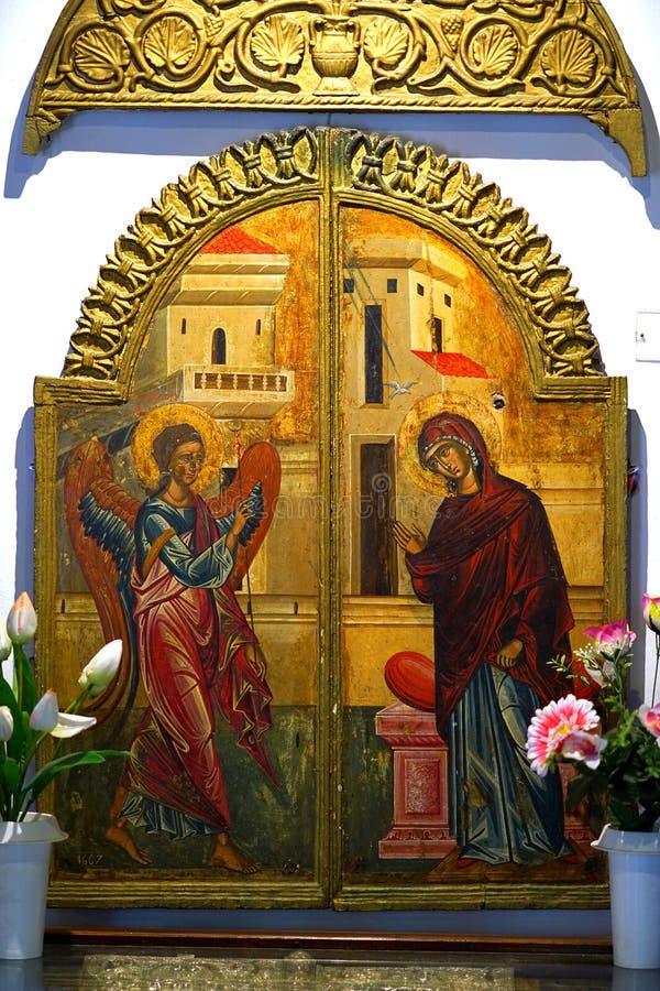 viejos iconos en la iglesia de la Virgen María en Paleokastritsa, Corfú, Grecia fotografía de archivo viejos iconos en la iglesia de la Virgen María en Paleokastritsa, Corfú, Grecia fotografía de archivo