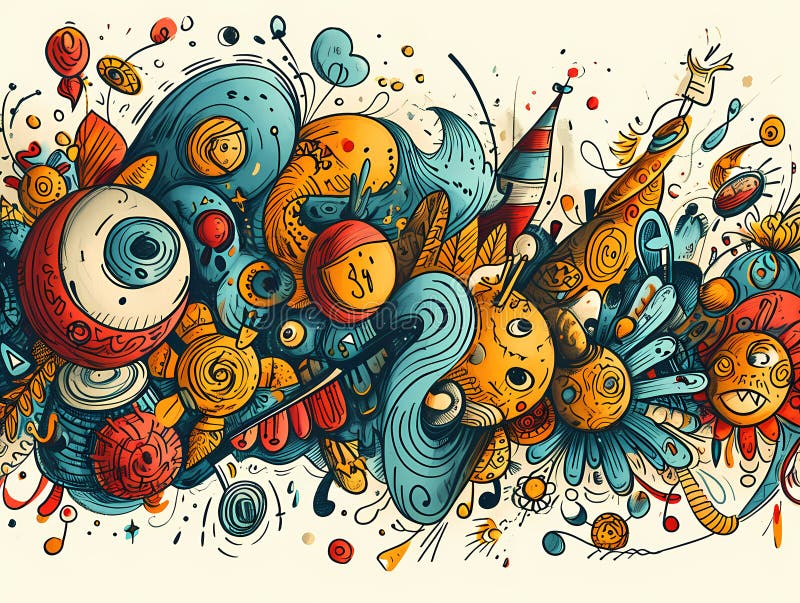 Viel Gravitation auf weißem Hintergrund ein buntes Doodle eines Zeichentrickfilmes vektor abbildung