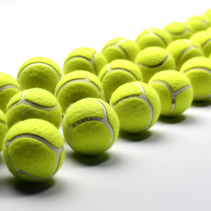Viele identische gelbe Tennisbälle hintereinander auf weißem Hintergrund vektor abbildung