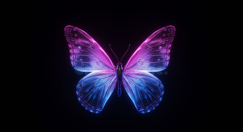 Viene presentata una farfalla di neon con ali luminose in sfumature di rosa e blu royalty illustrazione gratis