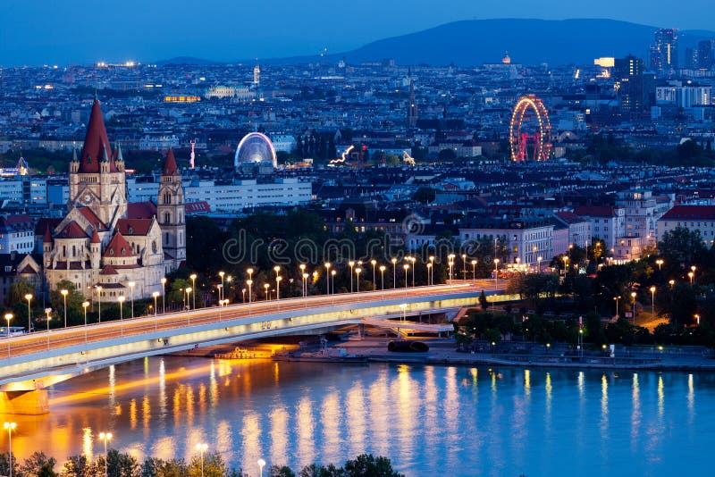 Vienna, aerial view at night