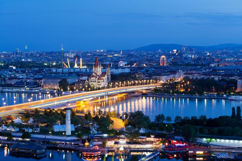 Vienna, aerial view at night