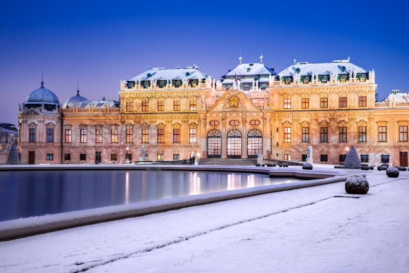 Vienna, Austria - Belvedere Winter Night Stock Photo - Image of garden ...