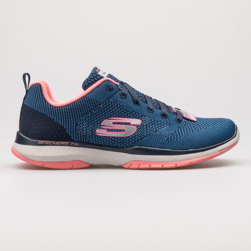 Skechers Burst Close Knit Navy Blue and Pink Sneaker Editorial Photography Image of isolated,