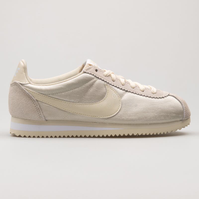 nike cortez 27 Nike Classic Cortez Nylon Beige Sneaker Editorial Stock Image