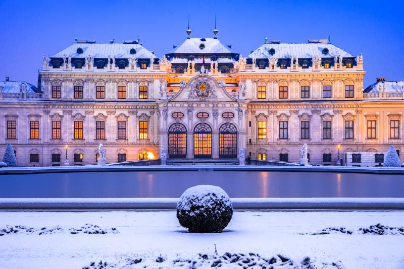 Vienna, Austria - Winter Snowy Night at Belvedere, Travel Landscape ...