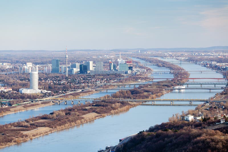 Vienna at Blue Danube River Stock Image Image of city, panorama 23658257