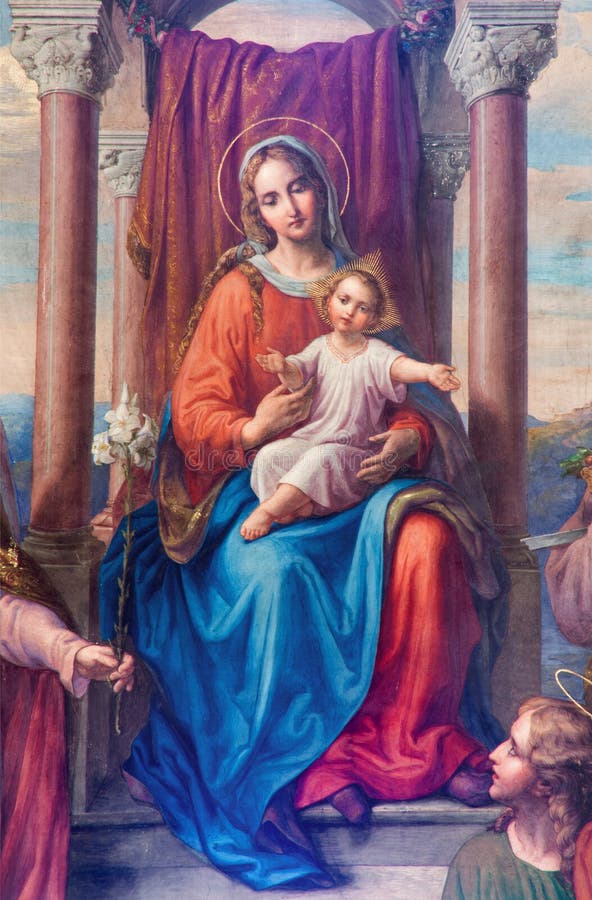 Vienna - Detail of fresco Madonna of Vienna by Leopold Kupelwieser from 1858 in nave of Altlerchenfelder church. On July 27, 2013 Vienna royalty free stock photo Vienna - Detail of fresco Madonna of Vienna by Leopold Kupelwieser from 1858 in nave of Altlerchenfelder church. On July 27, 2013 Vienna royalty free stock photo
