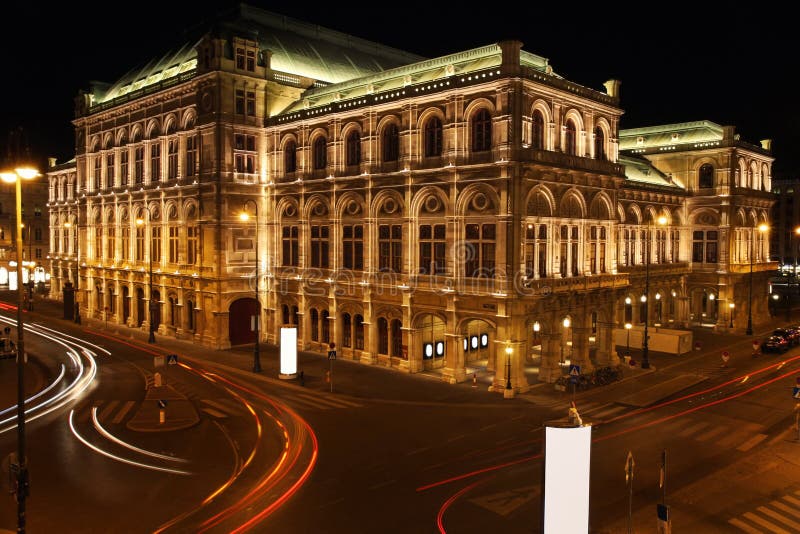 The Vienna Opera house at night in Vienna, Austria. The Vienna Opera house at night in Vienna, Austria