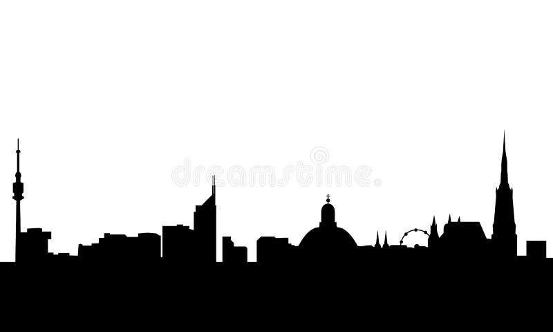 Illustrazione vettoriale di skyline di vienna, con i più famosi punti di riferimento di santo stefano e la torre del danubio e della millennium tower, di isolato.