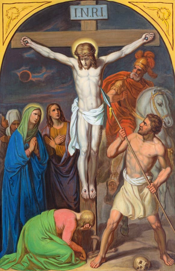 VIENNE, AUTRICHE - 19 DÉCEMBRE 2016 : Jésus de peinture meurt sur la croix dans St Laurenz de kirche d'église images stock VIENNE, AUTRICHE - 19 DÉCEMBRE 2016 : Jésus de peinture meurt sur la croix dans St Laurenz de kirche d'église images stock
