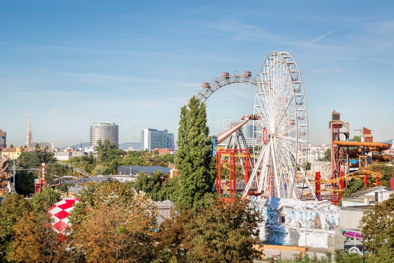 The viennese Prater with Giant Ferris Wheel stock photography