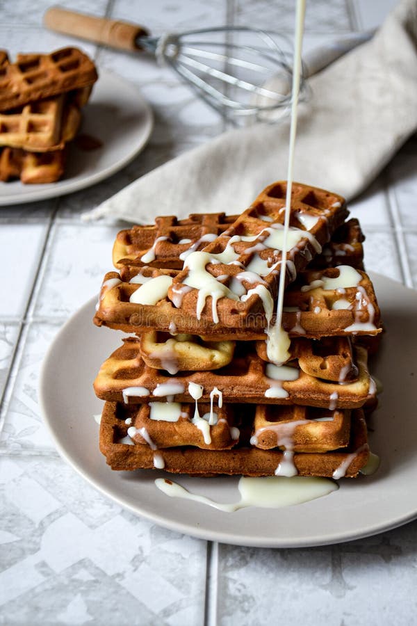 Viennese Waffles with Condensed Milk on a Light Background Stock Photo Image of background
