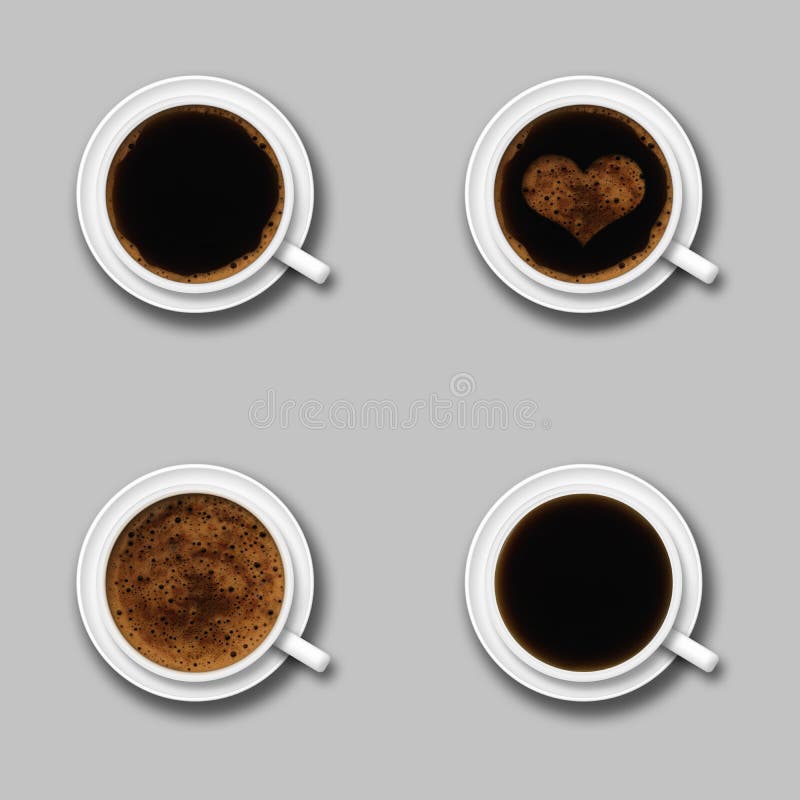 Vier coffe Cup auf einem Grau stockfotografie Vier coffe Cup auf einem Grau stockfotografie