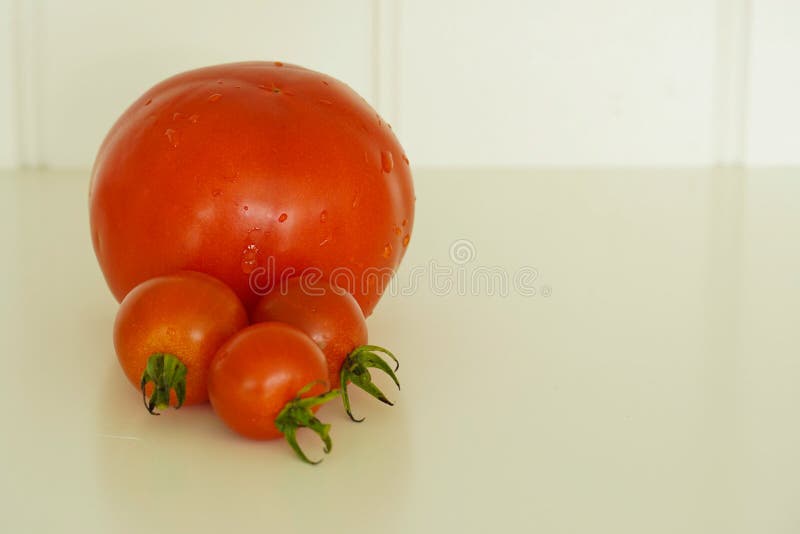 Vier frische rote Tomaten vom Garten lizenzfreies stockbild Vier frische rote Tomaten vom Garten lizenzfreies stockbild