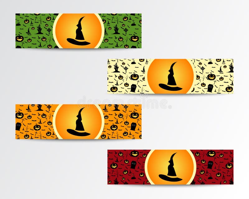 Vier kleine banners van Halloween met Groen, rood stock illustratie Vier kleine banners van Halloween met Groen, rood stock illustratie