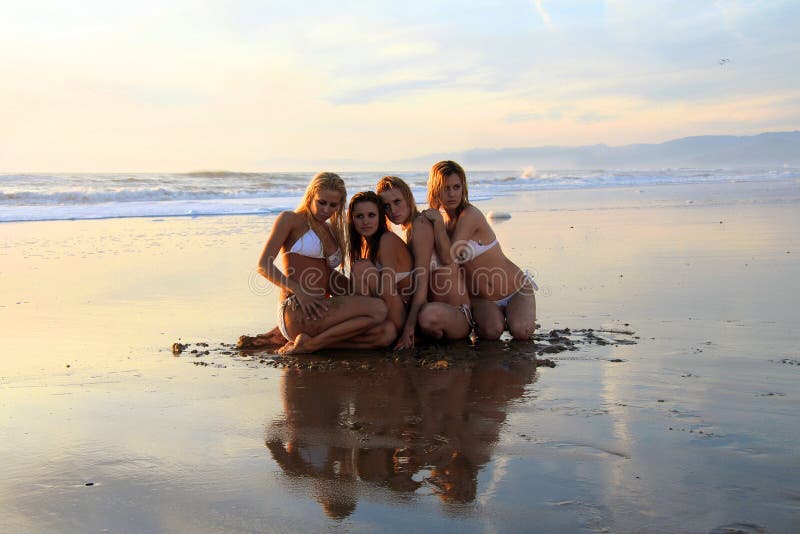 Vier prachtige bikini-modellen stock foto