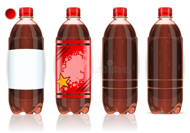 Vier Plastikflaschen Kolabaum mit Kennsätzen